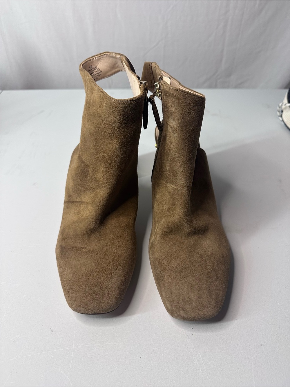 Nine West Tan Suede Square-Toe Ankle Boots